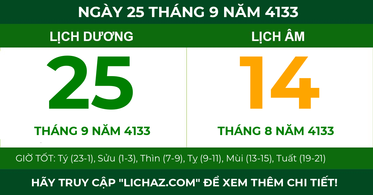 lịch âm ngày 25 tháng 9 năm 4133