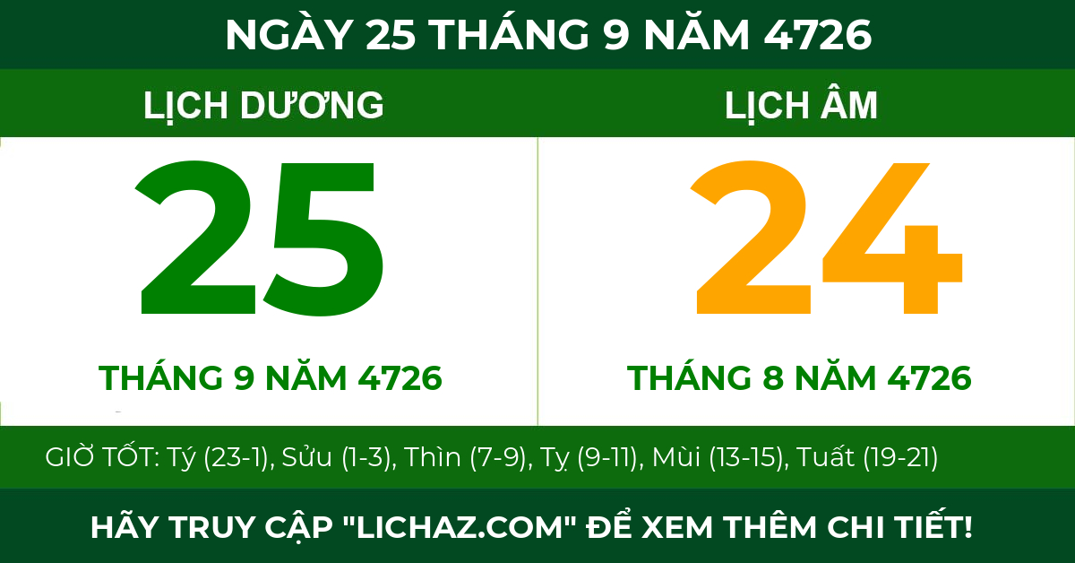 lịch âm ngày 25 tháng 9 năm 4726