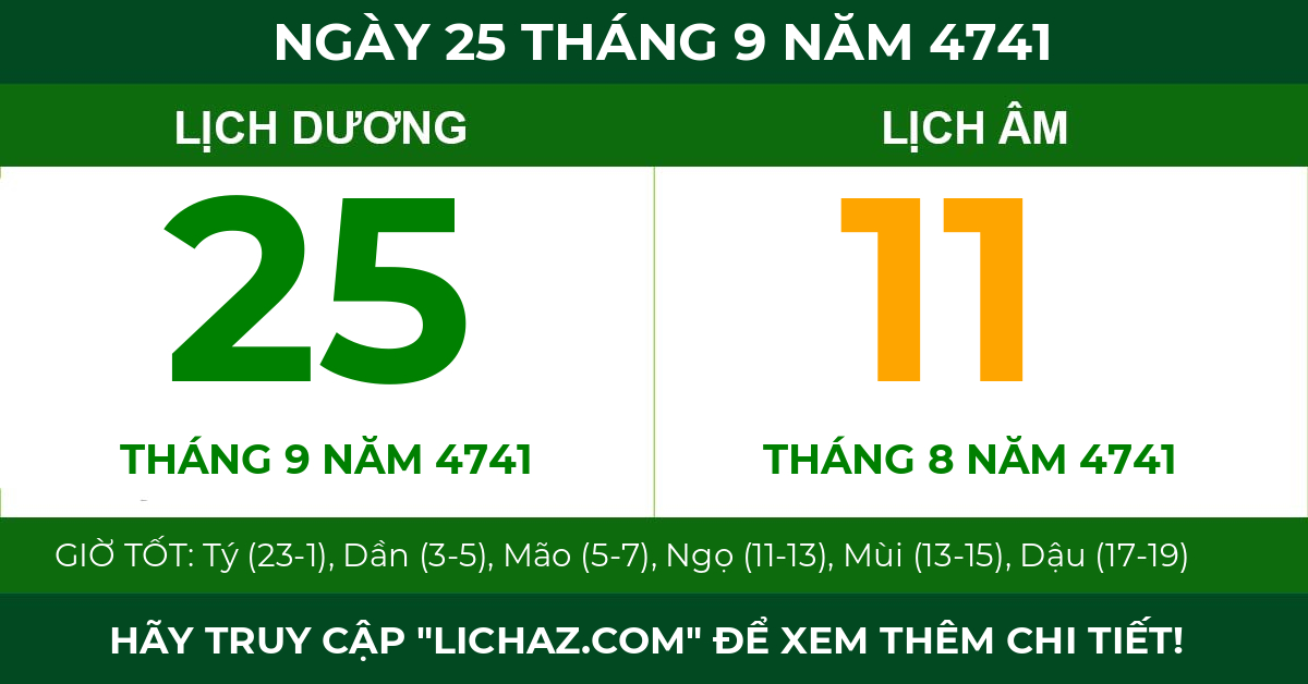 lịch âm ngày 25 tháng 9 năm 4741