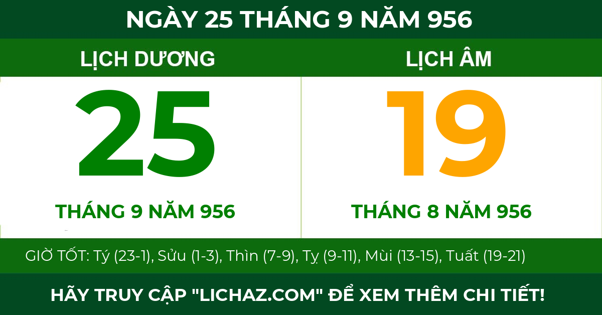 lịch âm ngày 25 tháng 9 năm 956
