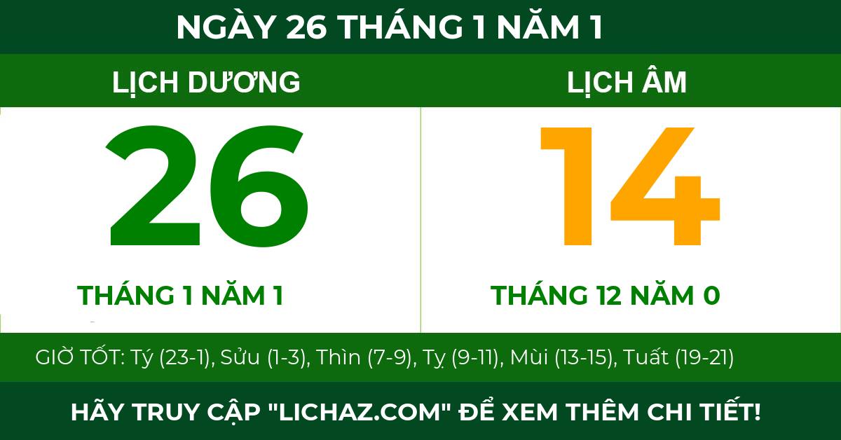 lịch âm ngày 26 tháng 1 năm 1