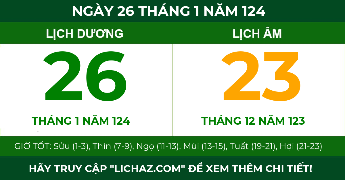 lịch âm ngày 26 tháng 1 năm 124