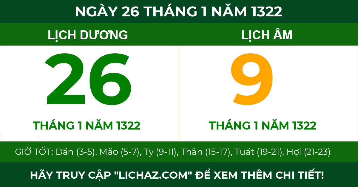 lịch âm ngày 26 tháng 1 năm 1322