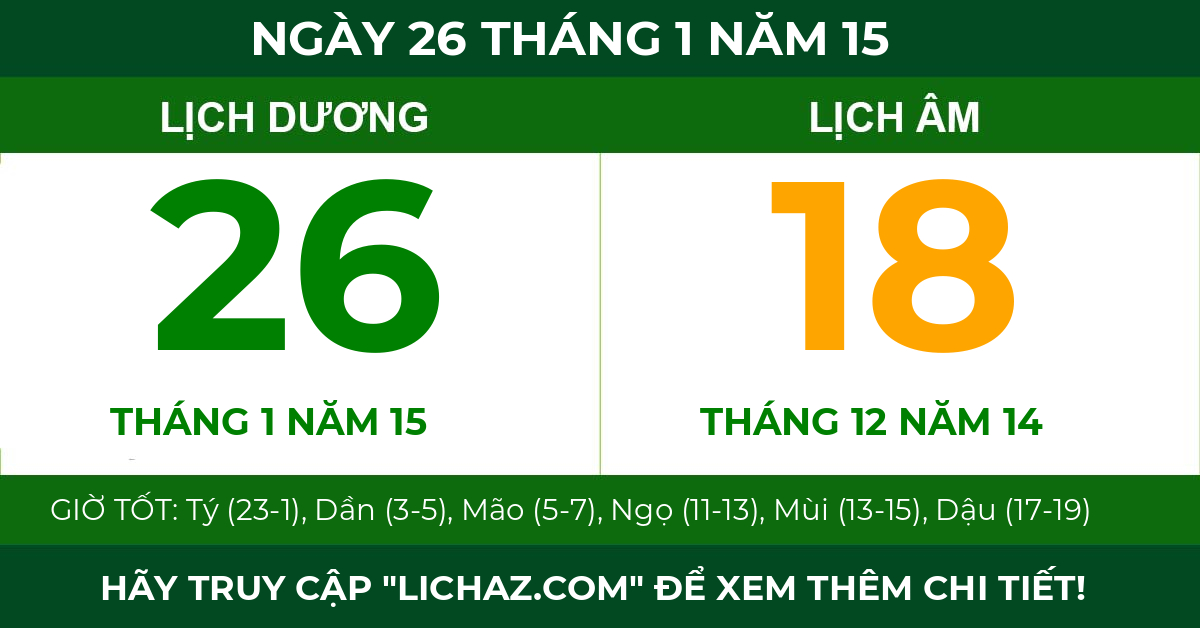 lịch âm ngày 26 tháng 1 năm 15