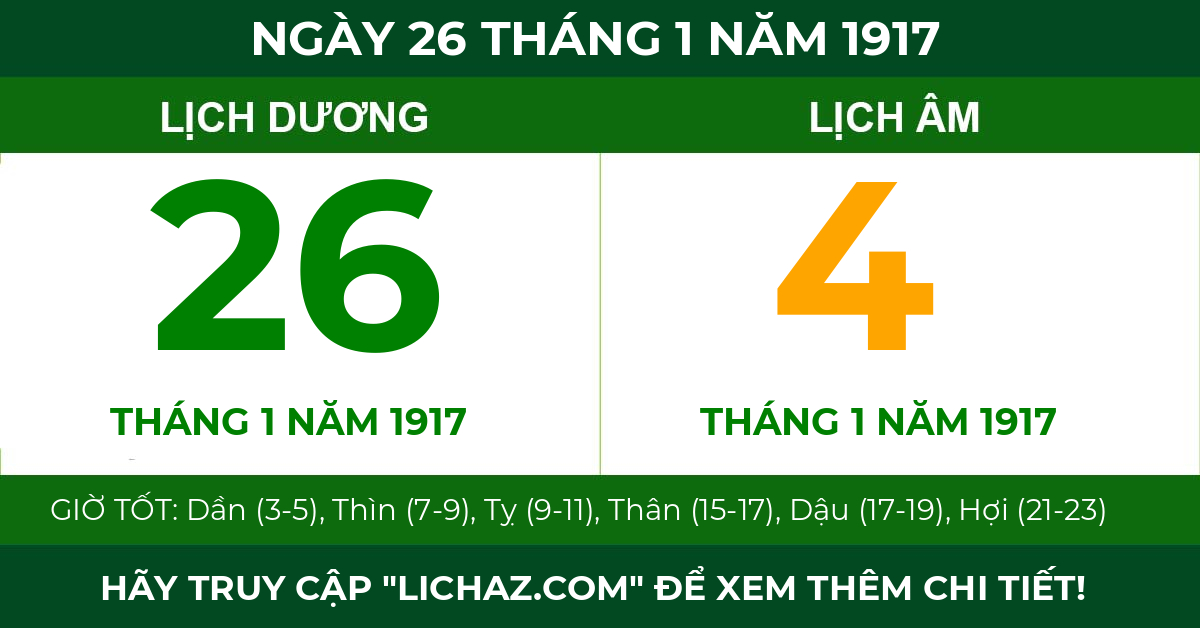 lịch âm ngày 26 tháng 1 năm 1917