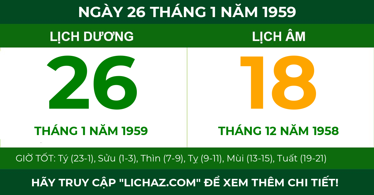 lịch âm ngày 26 tháng 1 năm 1959