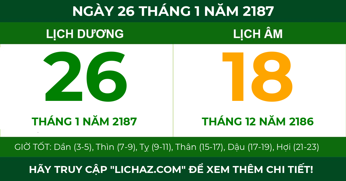 lịch âm ngày 26 tháng 1 năm 2187