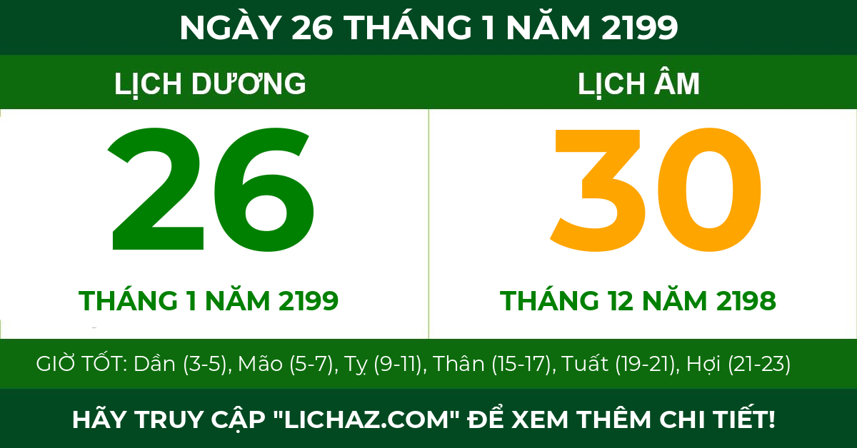 lịch âm ngày 26 tháng 1 năm 2199