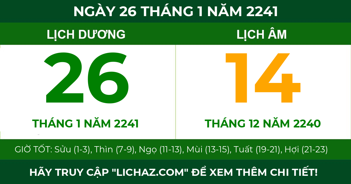 lịch âm ngày 26 tháng 1 năm 2241