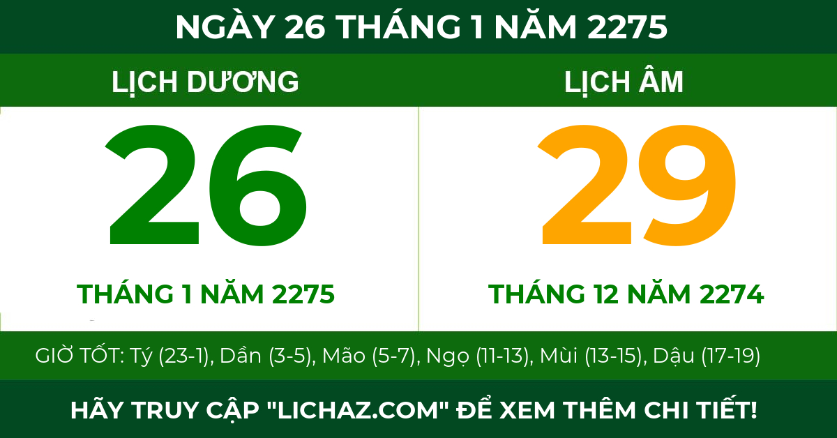 lịch âm ngày 26 tháng 1 năm 2275