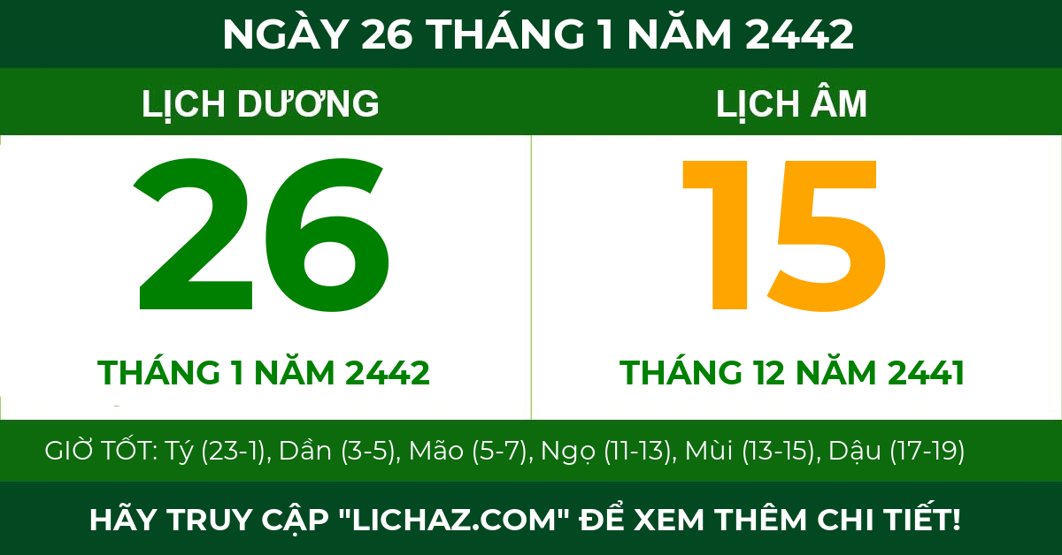lịch âm ngày 26 tháng 1 năm 2442