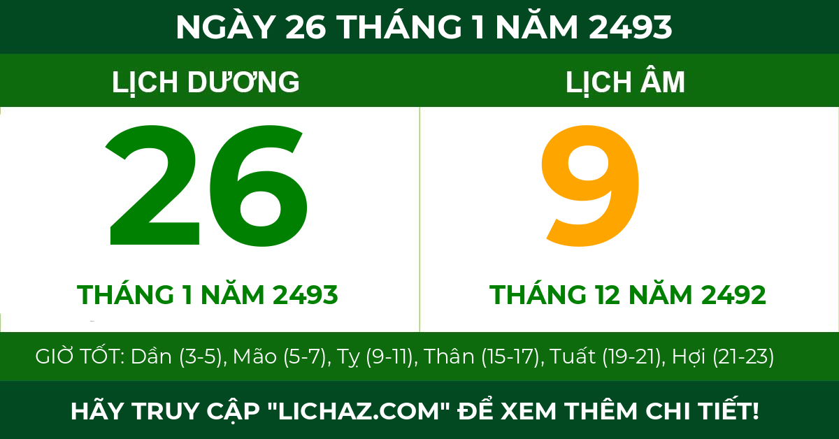 lịch âm ngày 26 tháng 1 năm 2493
