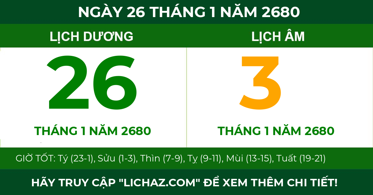 lịch âm ngày 26 tháng 1 năm 2680