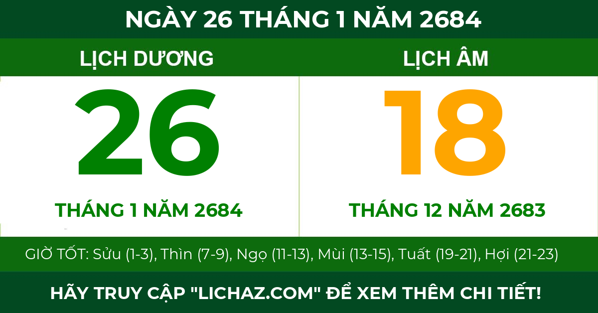 lịch âm ngày 26 tháng 1 năm 2684