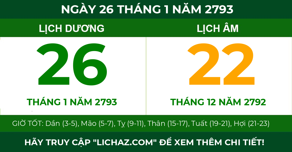 lịch âm ngày 26 tháng 1 năm 2793