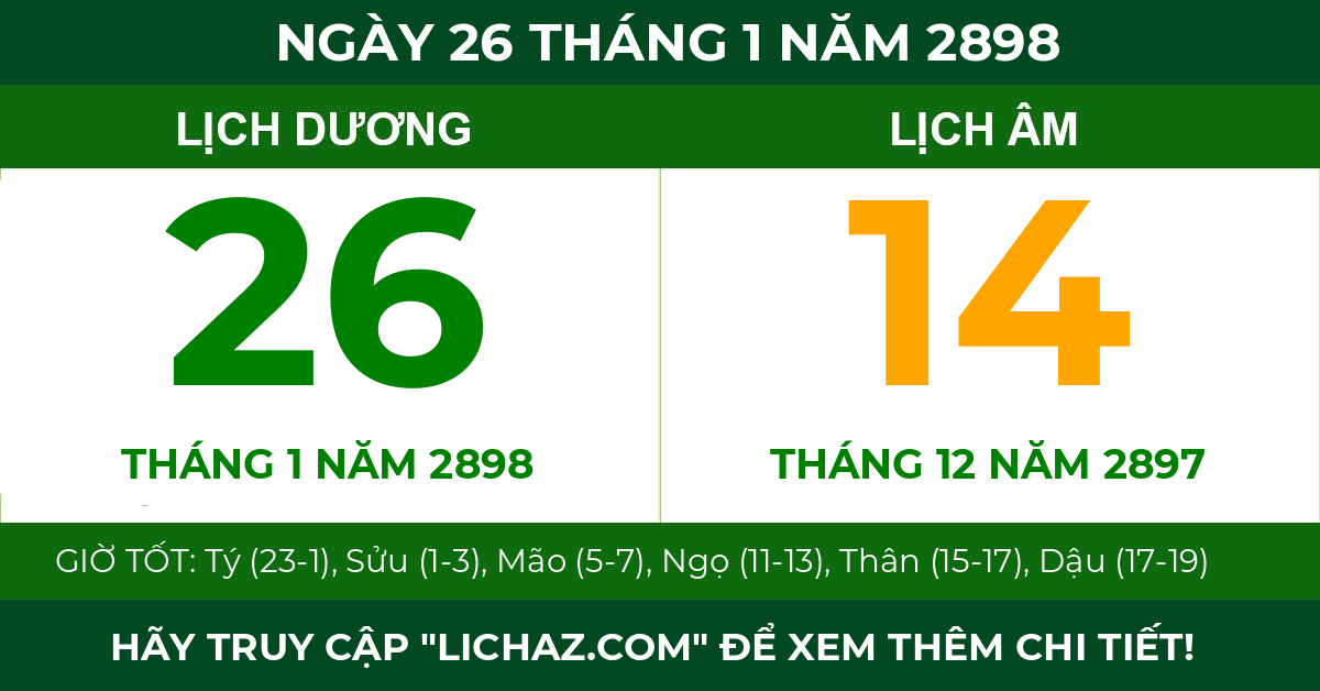 lịch âm ngày 26 tháng 1 năm 2898
