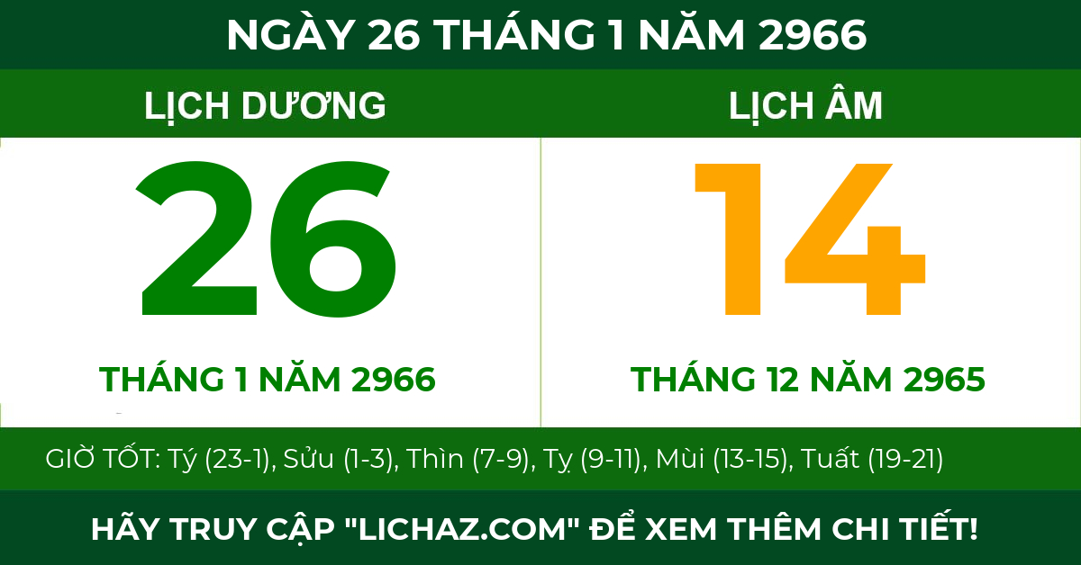 lịch âm ngày 26 tháng 1 năm 2966