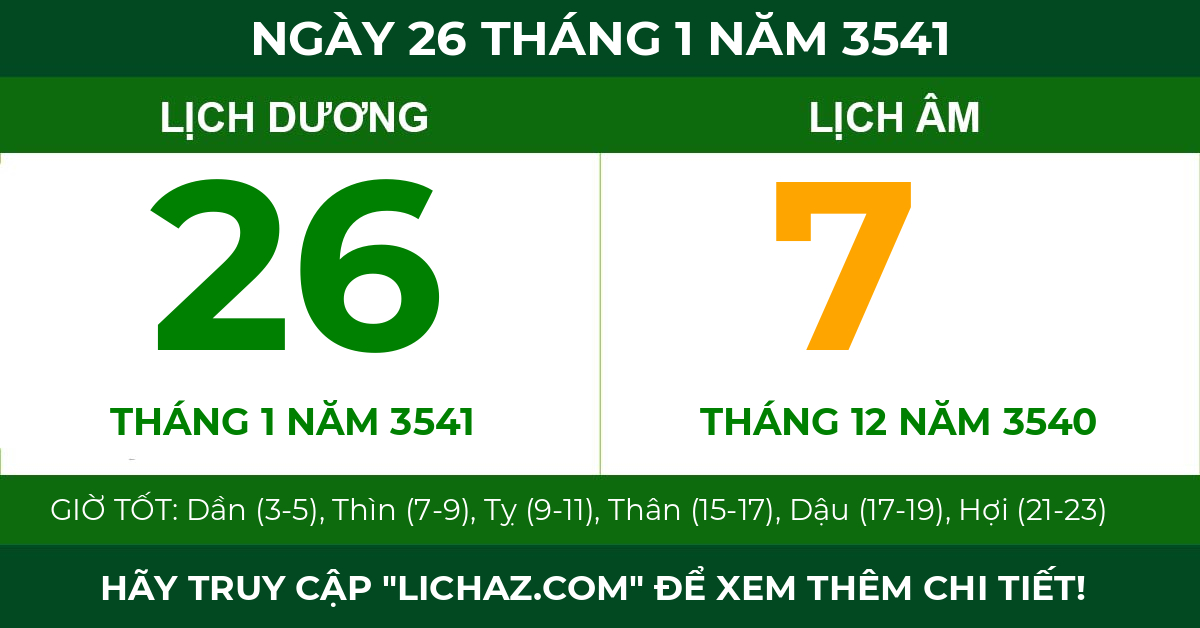 lịch âm ngày 26 tháng 1 năm 3541