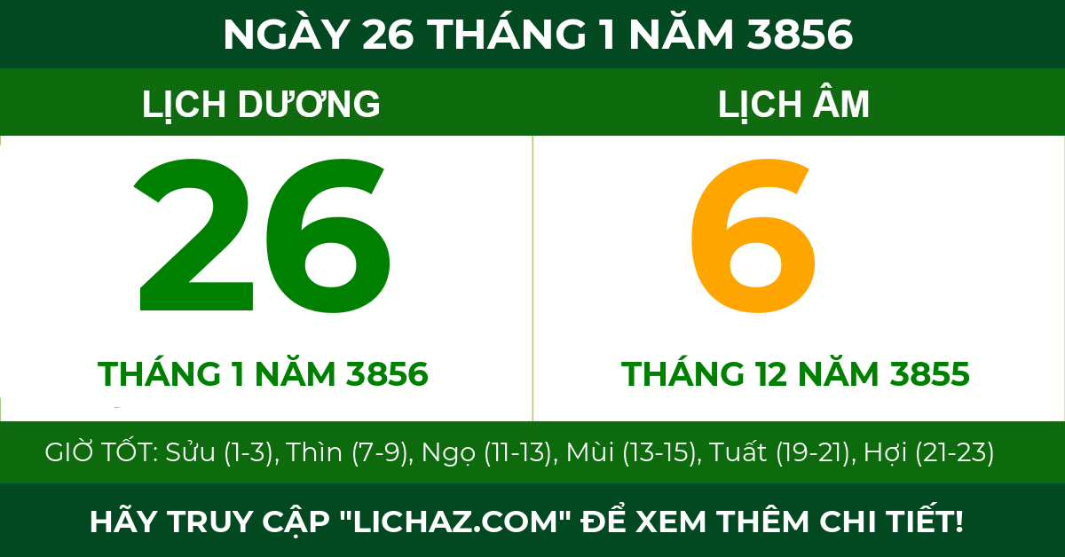 lịch âm ngày 26 tháng 1 năm 3856