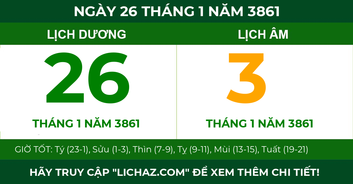 lịch âm ngày 26 tháng 1 năm 3861