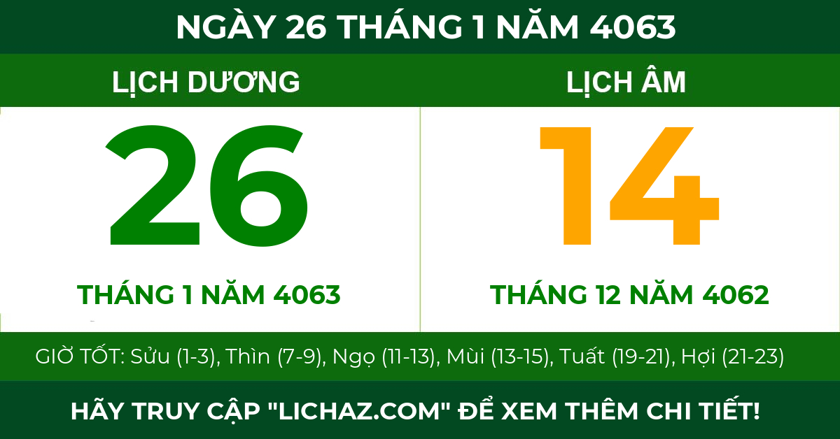lịch âm ngày 26 tháng 1 năm 4063