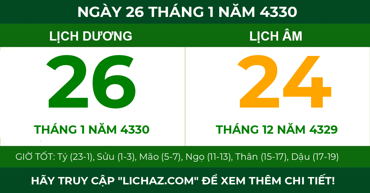 lịch âm ngày 26 tháng 1 năm 4330