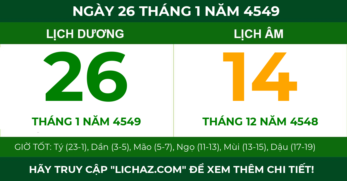 lịch âm ngày 26 tháng 1 năm 4549