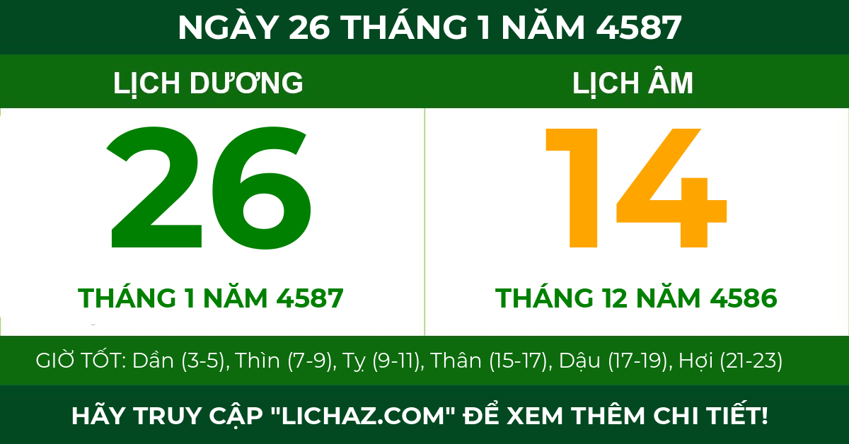 lịch âm ngày 26 tháng 1 năm 4587