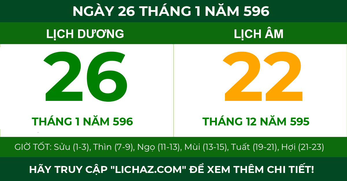 lịch âm ngày 26 tháng 1 năm 596