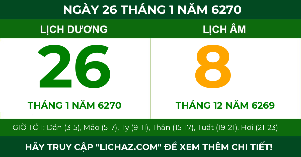 lịch âm ngày 26 tháng 1 năm 6270