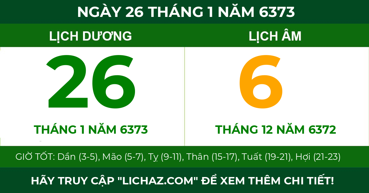 lịch âm ngày 26 tháng 1 năm 6373