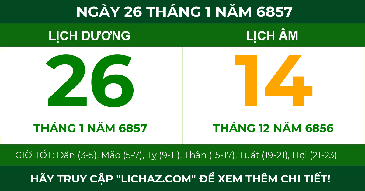 lịch âm ngày 26 tháng 1 năm 6857