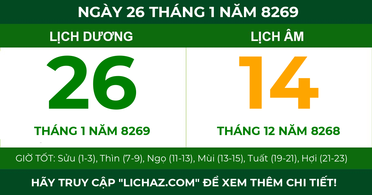 lịch âm ngày 26 tháng 1 năm 8269