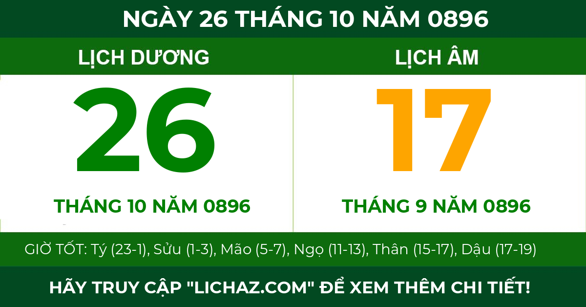 lịch âm ngày 26 tháng 10 năm 0896