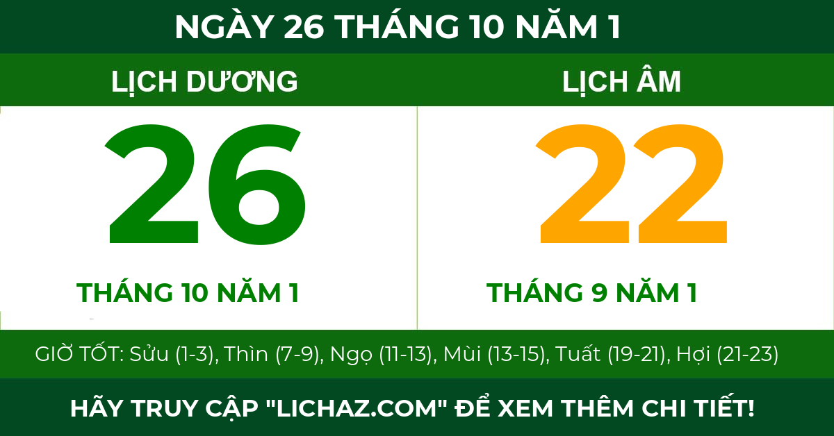lịch âm ngày 26 tháng 10 năm 1