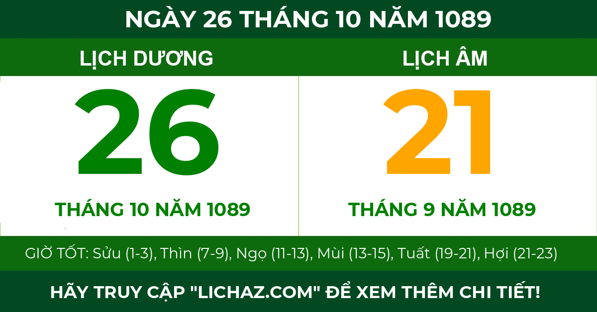 lịch âm ngày 26 tháng 10 năm 1089