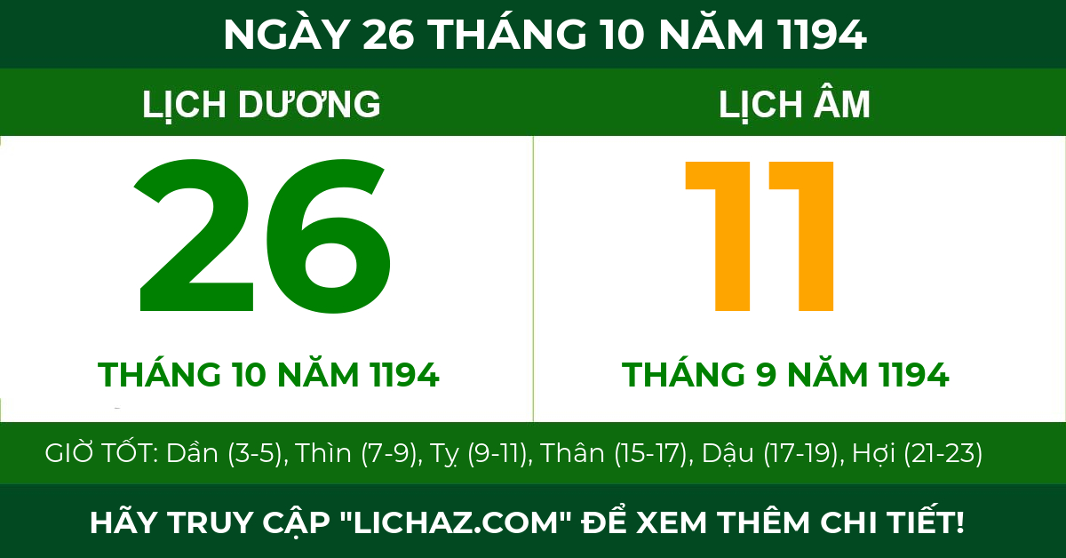 lịch âm ngày 26 tháng 10 năm 1194