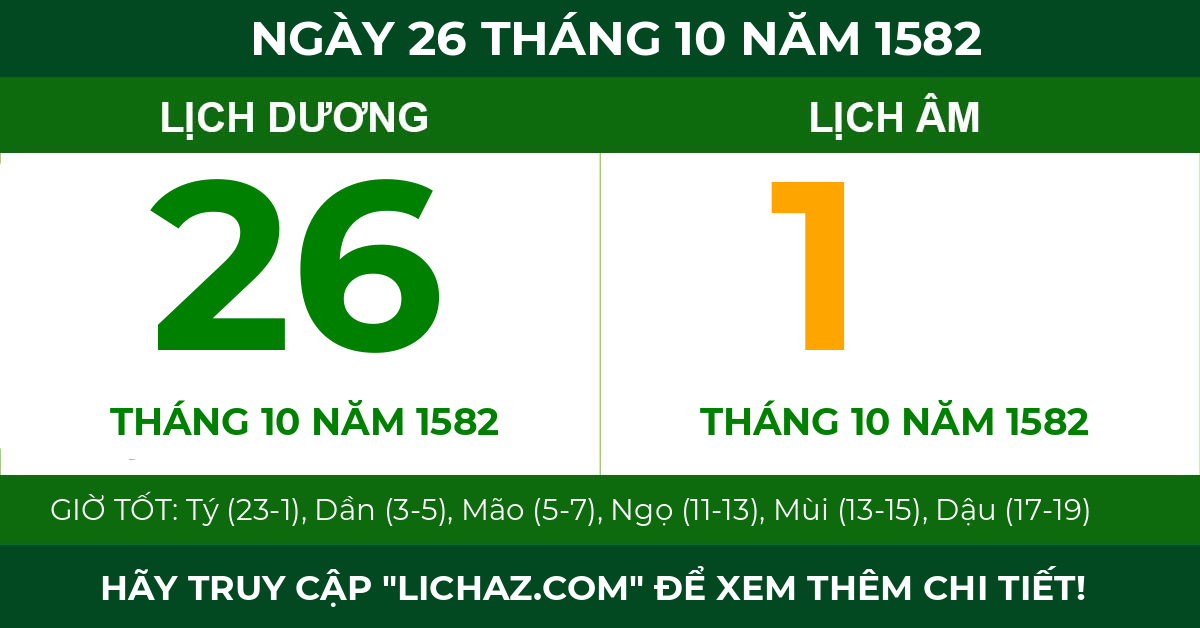 lịch âm ngày 26 tháng 10 năm 1582
