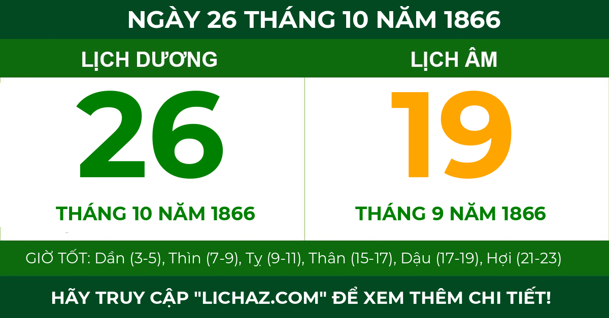 lịch âm ngày 26 tháng 10 năm 1866