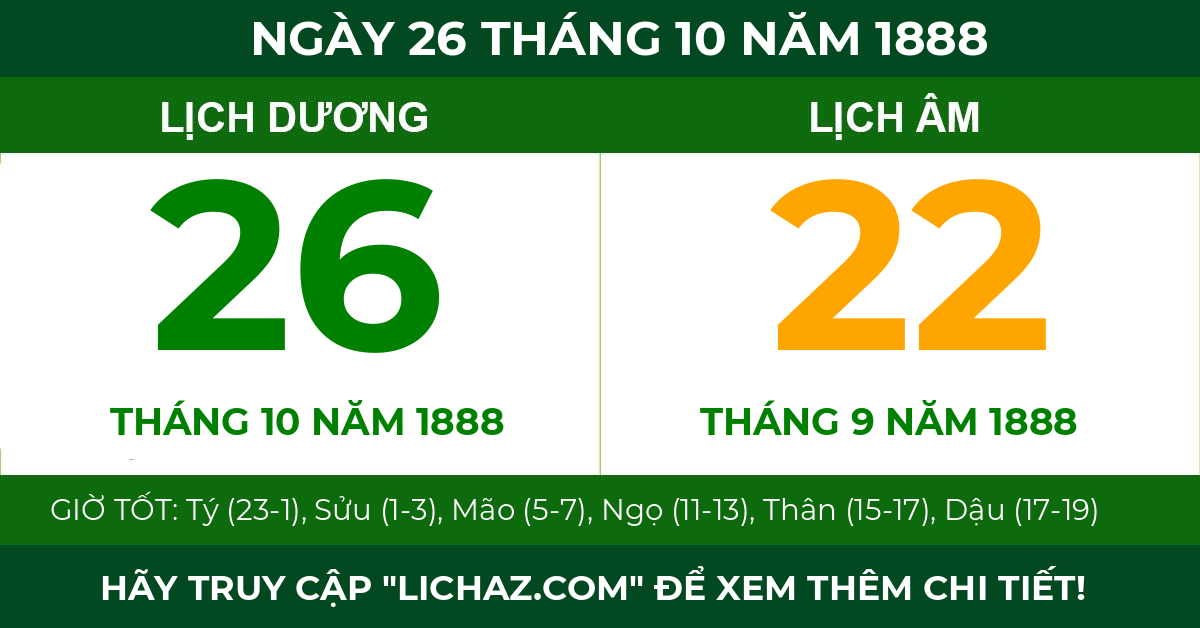 lịch âm ngày 26 tháng 10 năm 1888