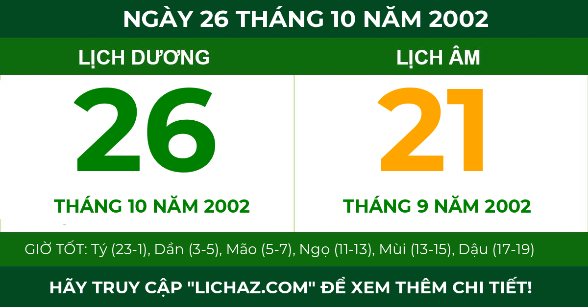 lịch âm ngày 26 tháng 10 năm 2002
