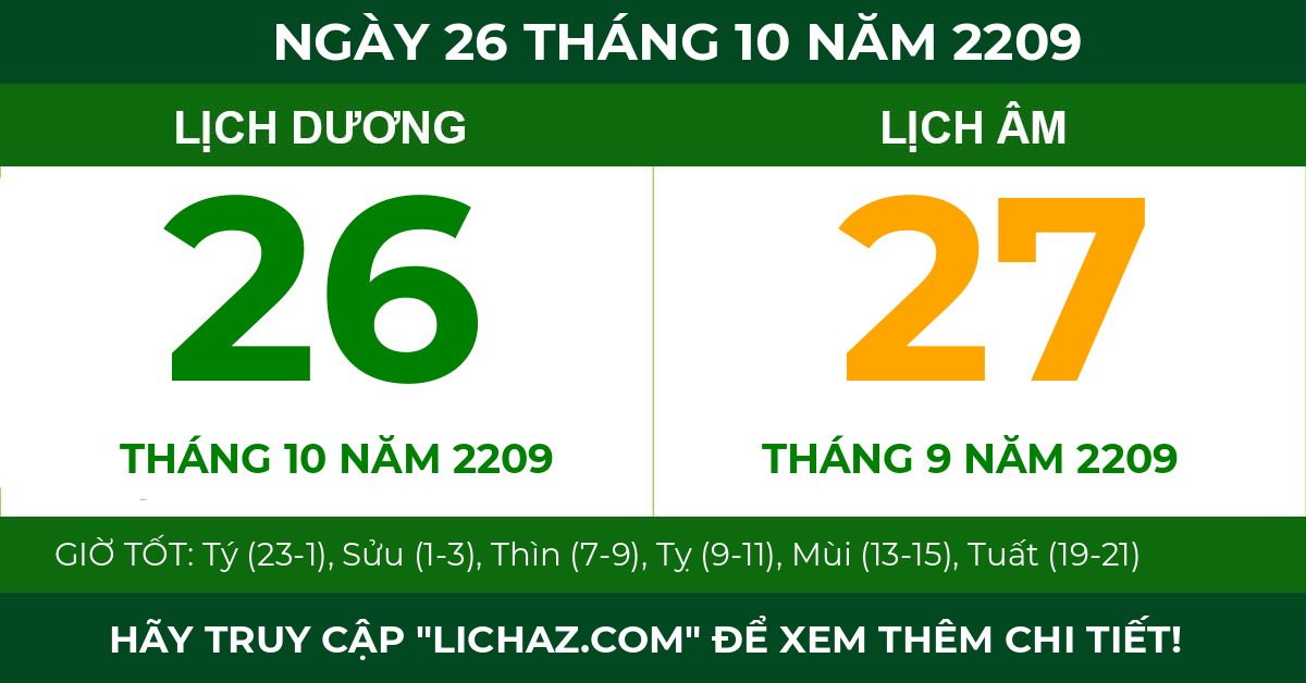 lịch âm ngày 26 tháng 10 năm 2209