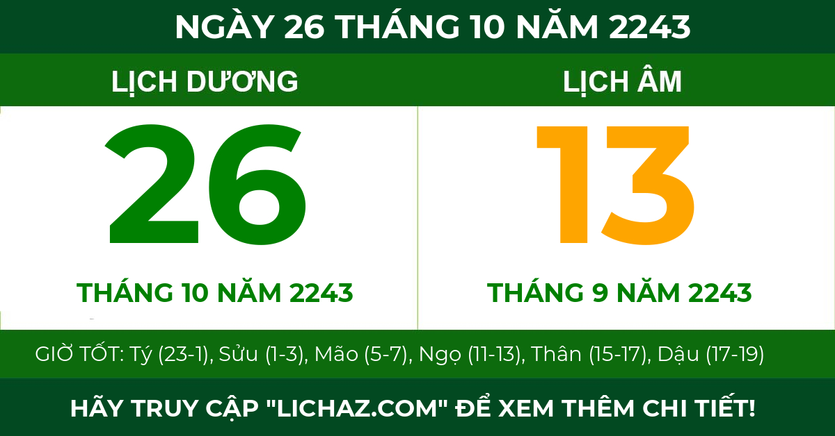 lịch âm ngày 26 tháng 10 năm 2243