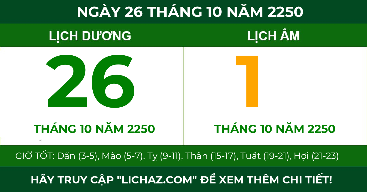 lịch âm ngày 26 tháng 10 năm 2250