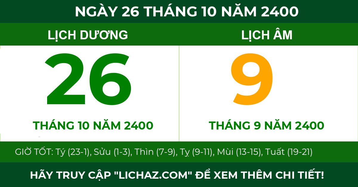 lịch âm ngày 26 tháng 10 năm 2400