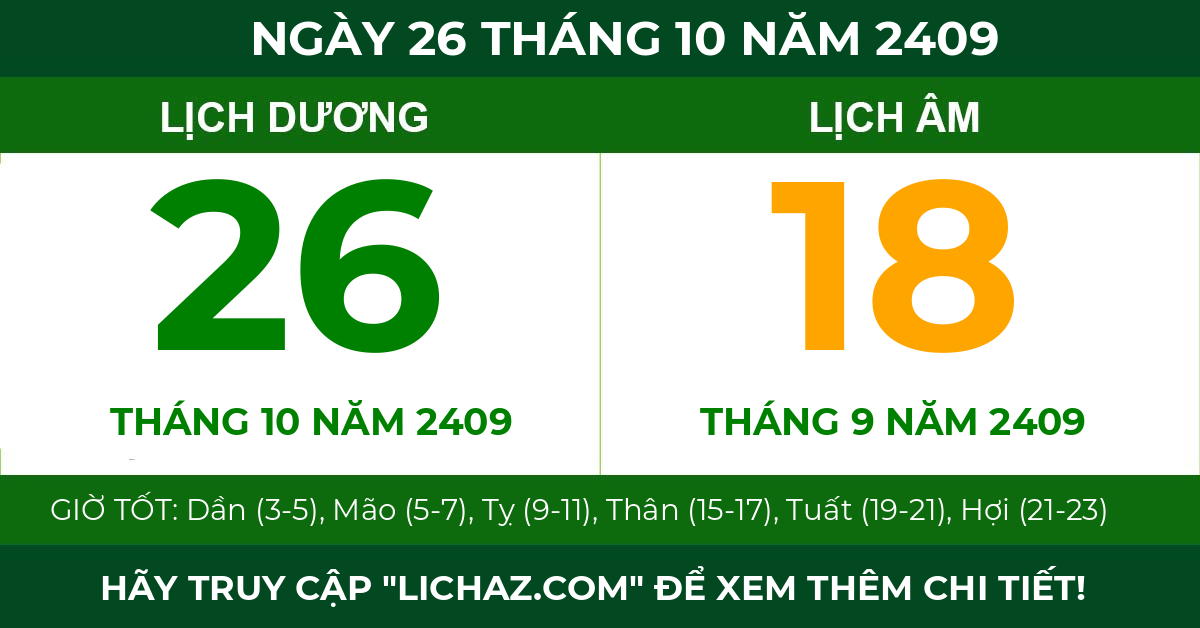 lịch âm ngày 26 tháng 10 năm 2409