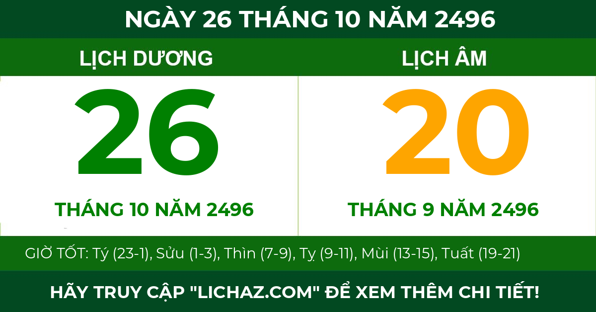 lịch âm ngày 26 tháng 10 năm 2496