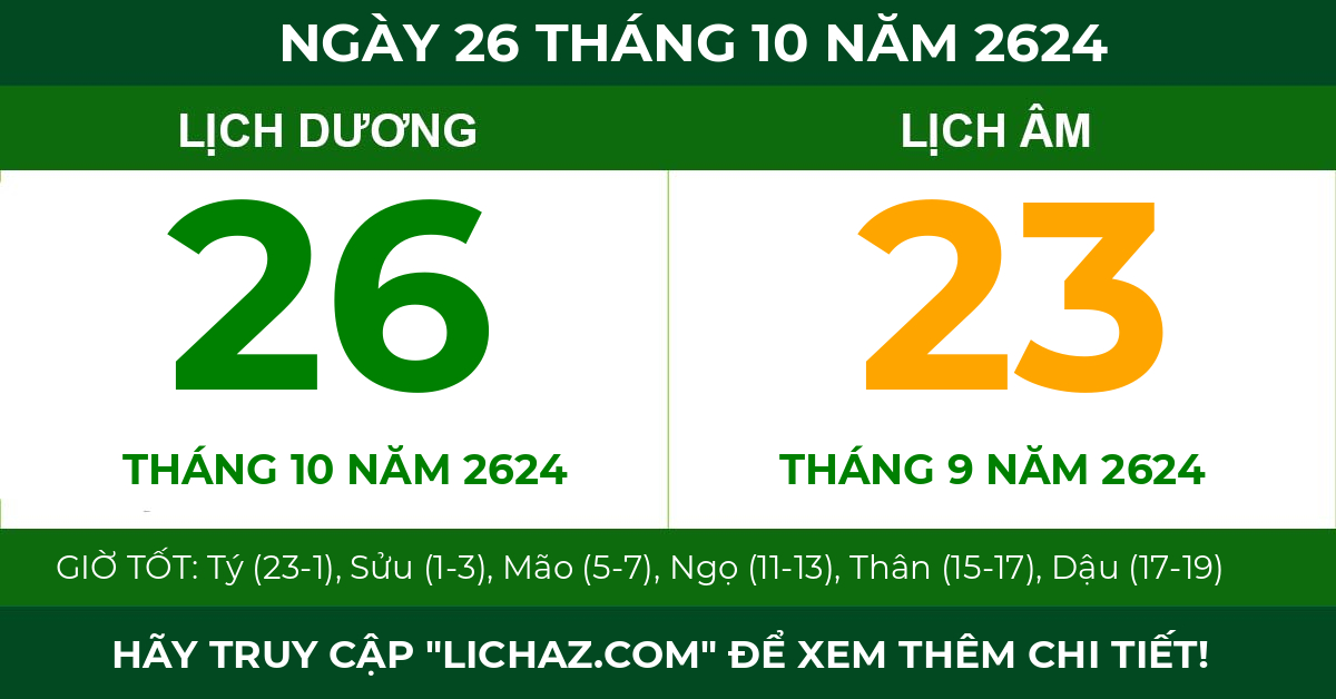 lịch âm ngày 26 tháng 10 năm 2624