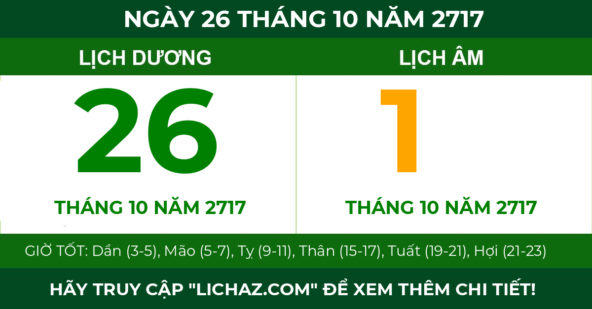 lịch âm ngày 26 tháng 10 năm 2717