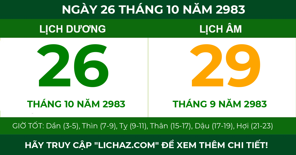 lịch âm ngày 26 tháng 10 năm 2983
